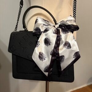 NWT ALDO Black Purse Butterfly/Heart‎ Embossed; Black/White Strawberry Scarf